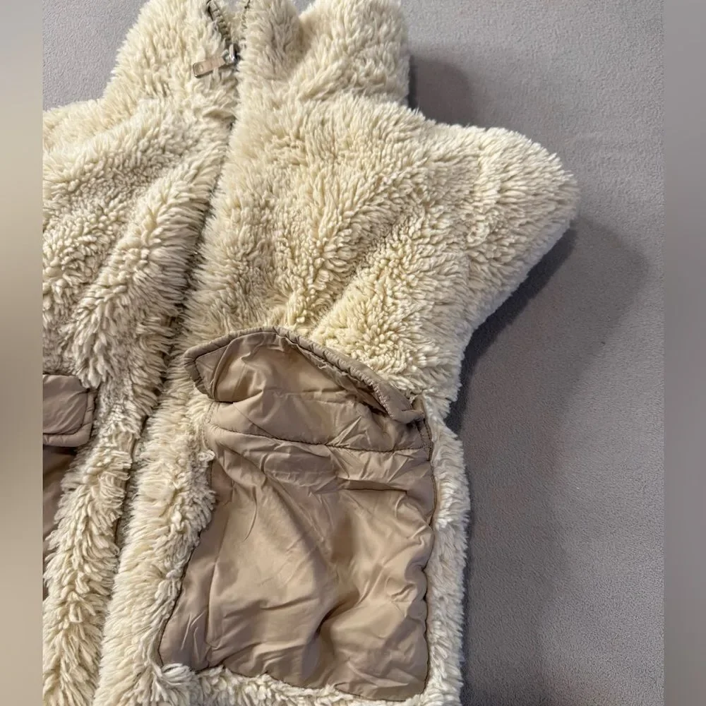Girl Zara Cozy Cream Sherpa Jacket with Tan Pockets size 10